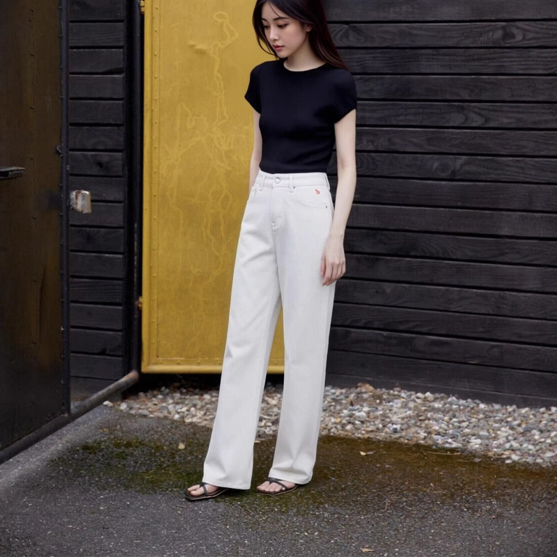 Li Girl's White Wide-Leg Jeans for Women, New Spring Style, High-Waisted, Loose Fit, Slimming, Drapey, Straight-Leg, Floor-Length Pants