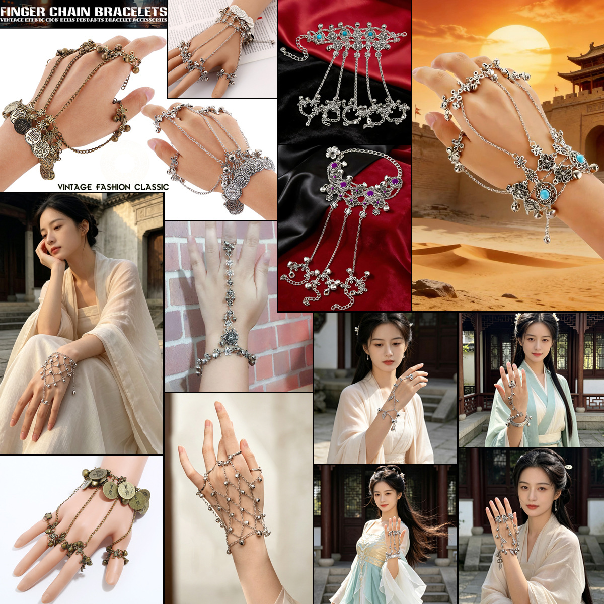 Retro national fashion ethnic style Bell finger bracelet travel photography photo hanfu all-match accessories gift bracelet