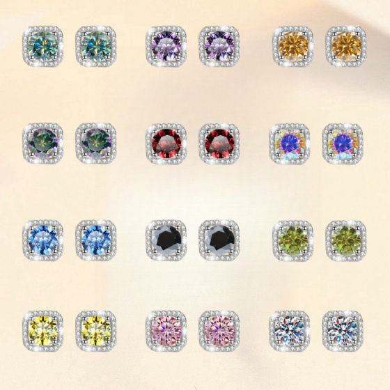 S925 Sterling Silver Earrings Super Flash Simulation D Color Moissanite Square Simple Cross-border Wholesale GRA Classic Square Bag Earrings