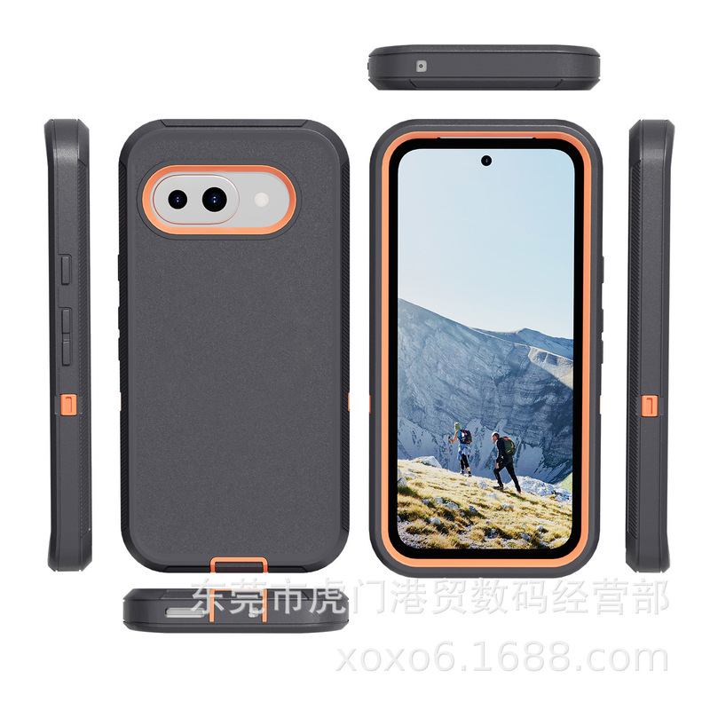 新しい Google Pixel9a に適した 3 つの保護電話ケース、落下防止および防塵のスリーインワン ディフェンダー保護カバー|undefined