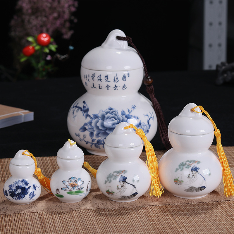 小瓷瓶珍珠粉香粉药丸胶囊陶瓷密封瓶子茶叶罐创意储茶罐葫芦罐子