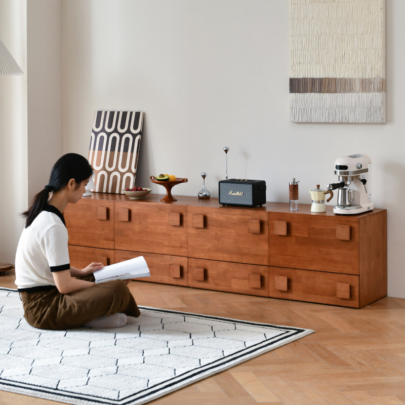 Solid Wood Carmen Cabinet Combination Module Sofa Side Cabinet Bedroom Living Room Cupboard Small Apartment Nordic Retro Tv Cabinet
