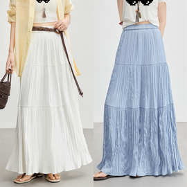 MY 盐湖半裙 温柔甜美不规则压皱百搭半身中长伞裙