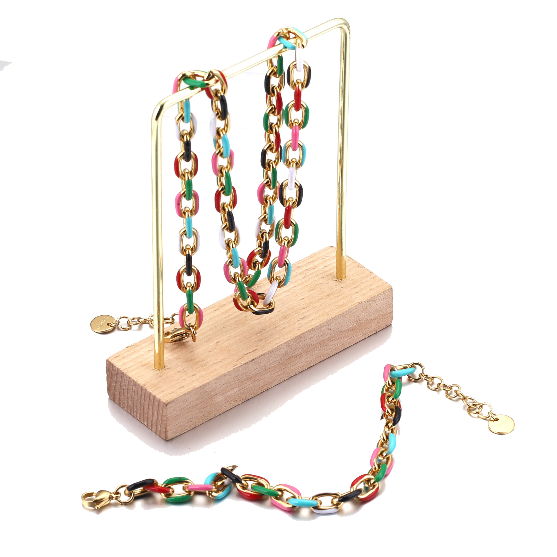 All Seasons Season Women's Gender PVD Coated Real Gold Plated Color Block 304 Stainless Steel Modern Style Simple Style Waterproof Non Tarnish 304 Stainless Steel Lobster Trigger Clasp Closure Chain Bracelet