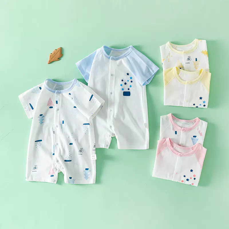 婴儿连体衣夏季薄款新生儿衣服纯棉哈衣可爱短袖宝宝外出爬爬服