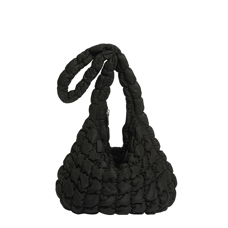 Bolso Cruzado Estilo Nube Plisado de Tela, Gran Capacidad con Cremallera, para Uso Diario y Trabajo