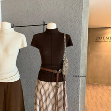 WGWE7278十三行女装2025秋装新款时尚高领短袖针织打底上衣针织衫