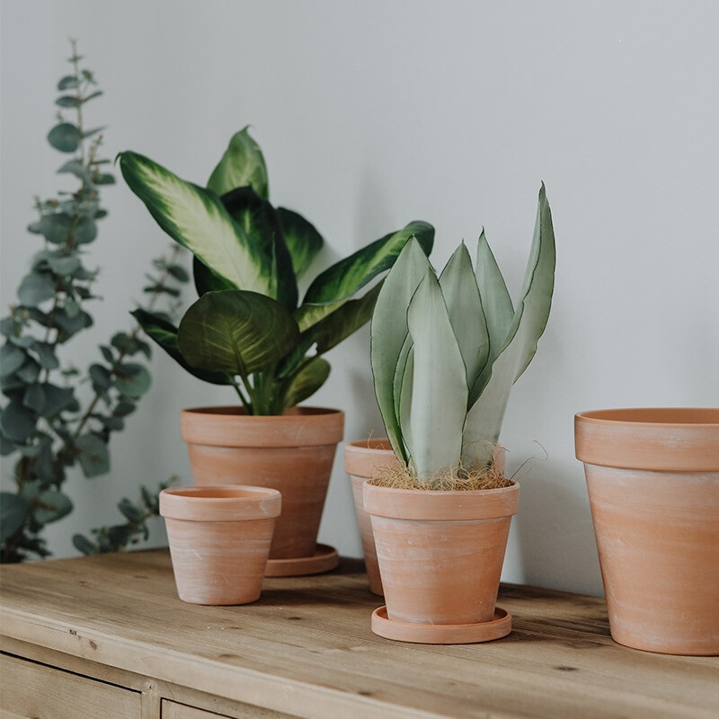 Vintage Handmade White-Washed Red Clay Flower Pot, Coarse Pottery, Breathable, Simple Style, Large Ceramic Pot for Desktop Green Plants