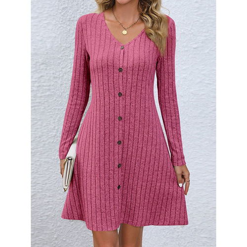 Beach dress for summer vacation in Europe and America, long-sleeved, waist-cinching, V-neck, fur-like dress