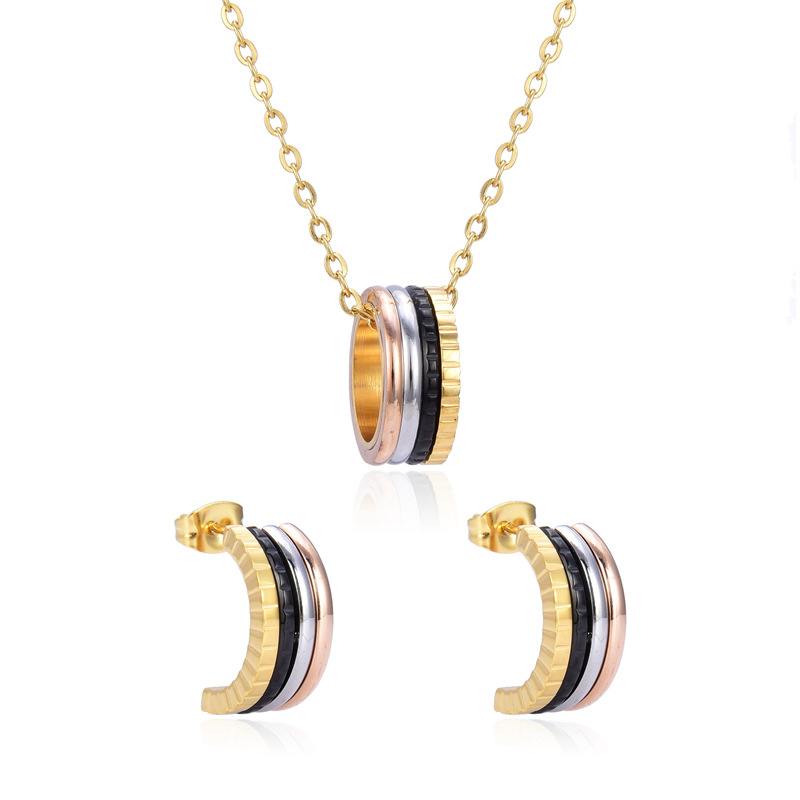 33g Weight 0.03µm Gold Plating Thickness PVD Coated Real Gold Plated Color Block Stainless Steel Vintage Style Simple Style Waterproof Non Tarnish Earrings Necklace