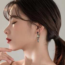 S925银针猫眼石耳环女 新款潮韩国气质网红耳钉时尚爆款耳饰批发