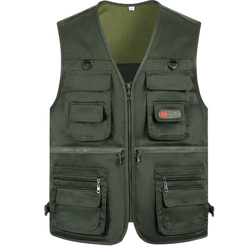 Spring and Autumn middle-aged men's V-neck vest multi-pocket vest vest dad wear outdoor photography fishing vest
