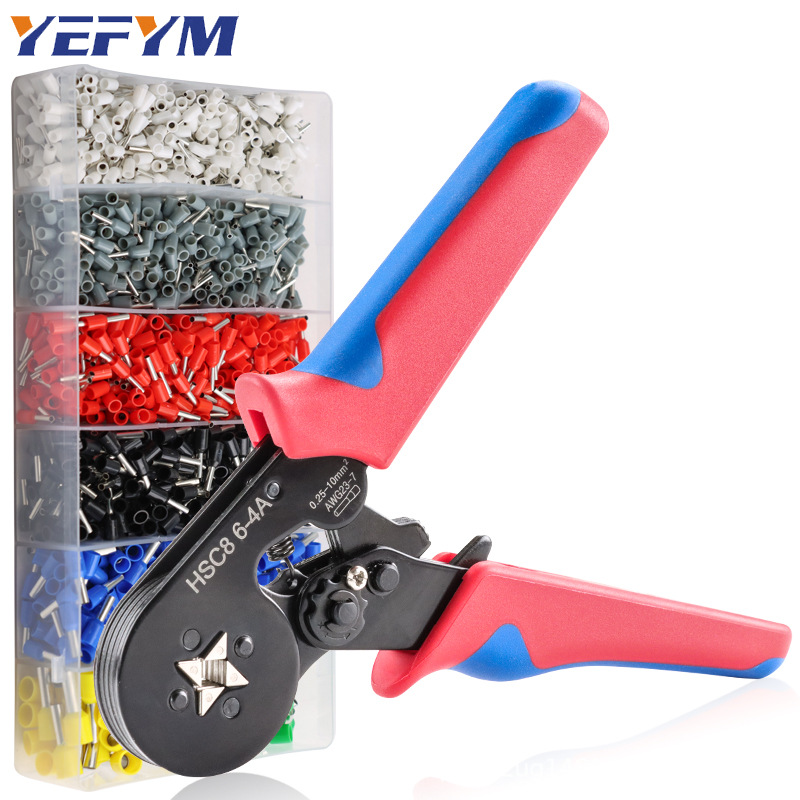 Juego de alicates de prensado de terminales tubulares/de aguja HSC8 6-4A/6-6 mini alicates europeos tipo E alicates de trinquete para terminales
