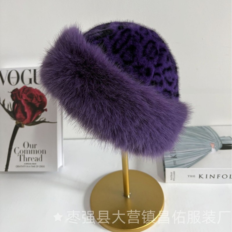 跨境仿毛豹纹蒙古帽仿皮草工厂批发冬加厚保暖盆帽复古爆款帽子|undefined