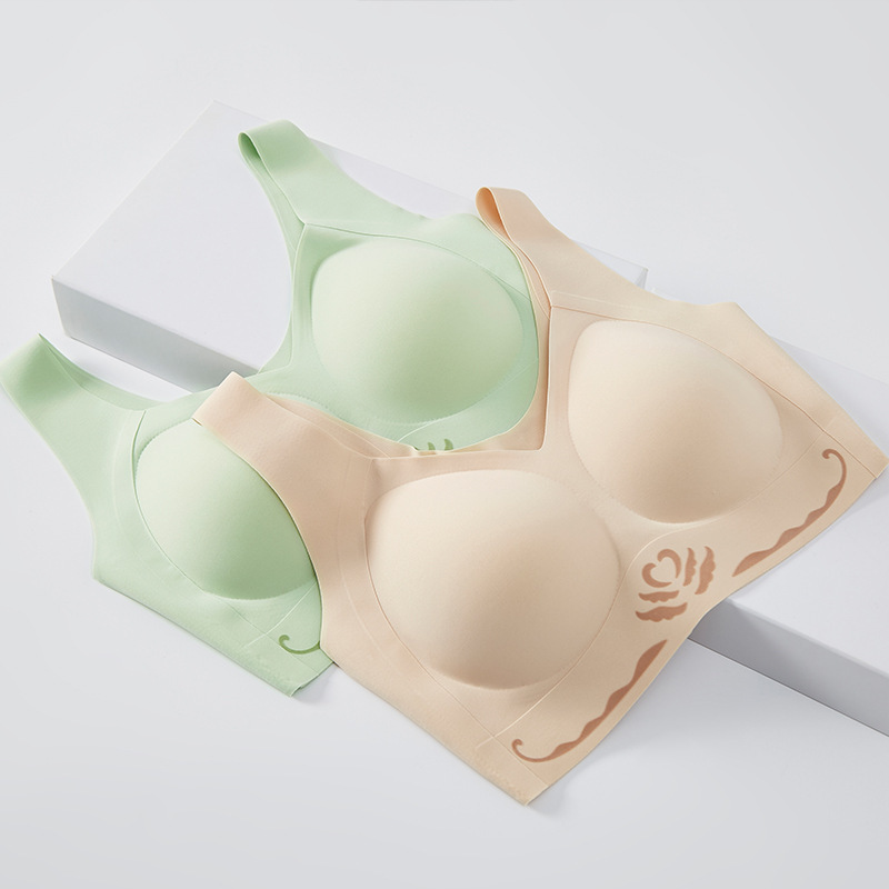 209# beauty back seamless women underwear 3D flocking smooth no back buckle thin bare feel breathable no steel ring bra female