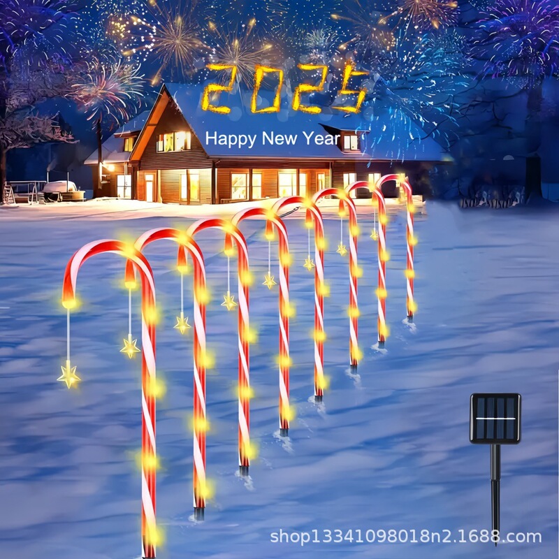 国境を越えた新しいクリスマスソーラー屋外芝生LED杖型星雪の結晶装飾地面設置ライト|undefined