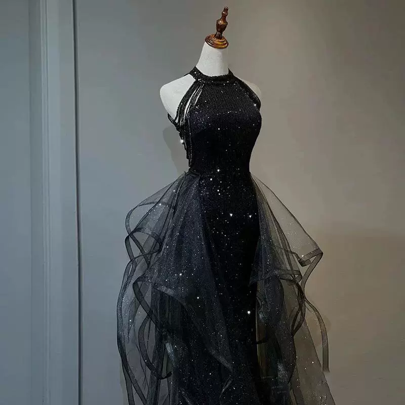 Черные ногти с sequins, вечернее платье, юбка, новая коллекция