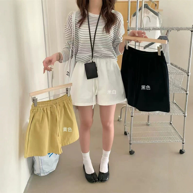 Super stylish and versatile color~100% pure cotton solid color drawstring shorts for women, slimming, elastic high-waisted casual pants Super stylish and versatile color~100% pure cotton solid color drawstring shorts for women, slimming, elastic high-waisted casual pants