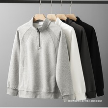 春秋新款肌理立领半拉链卫衣男高档潮流宽松百搭重磅休闲长袖上衣