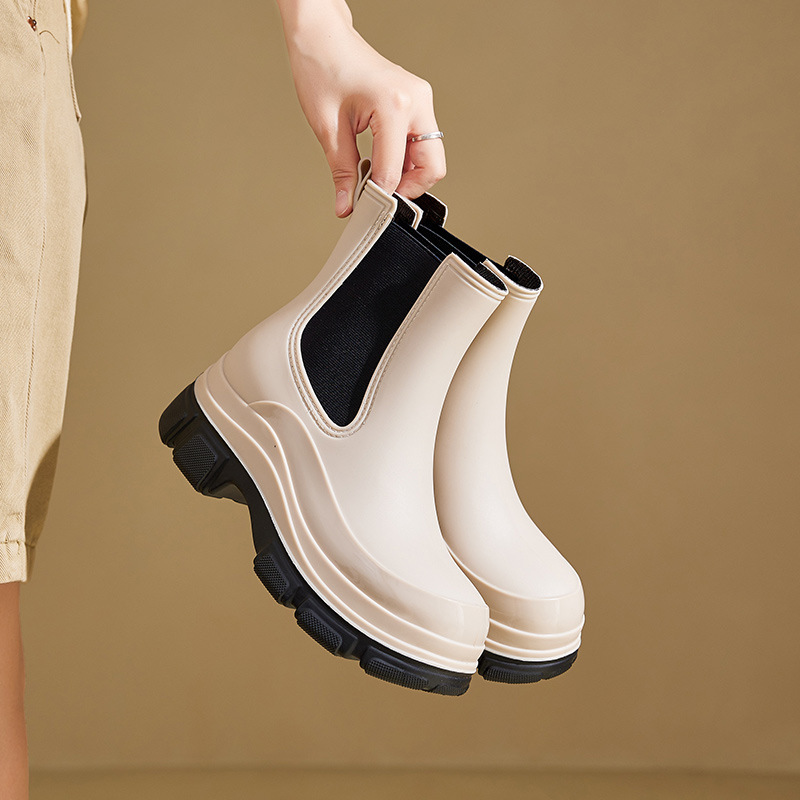 Short Boots Women's Soft Chelsea Boots White Smoke Boots One Pin Commuter Style Explosions Short Boots Thick Bottom Medium Boots