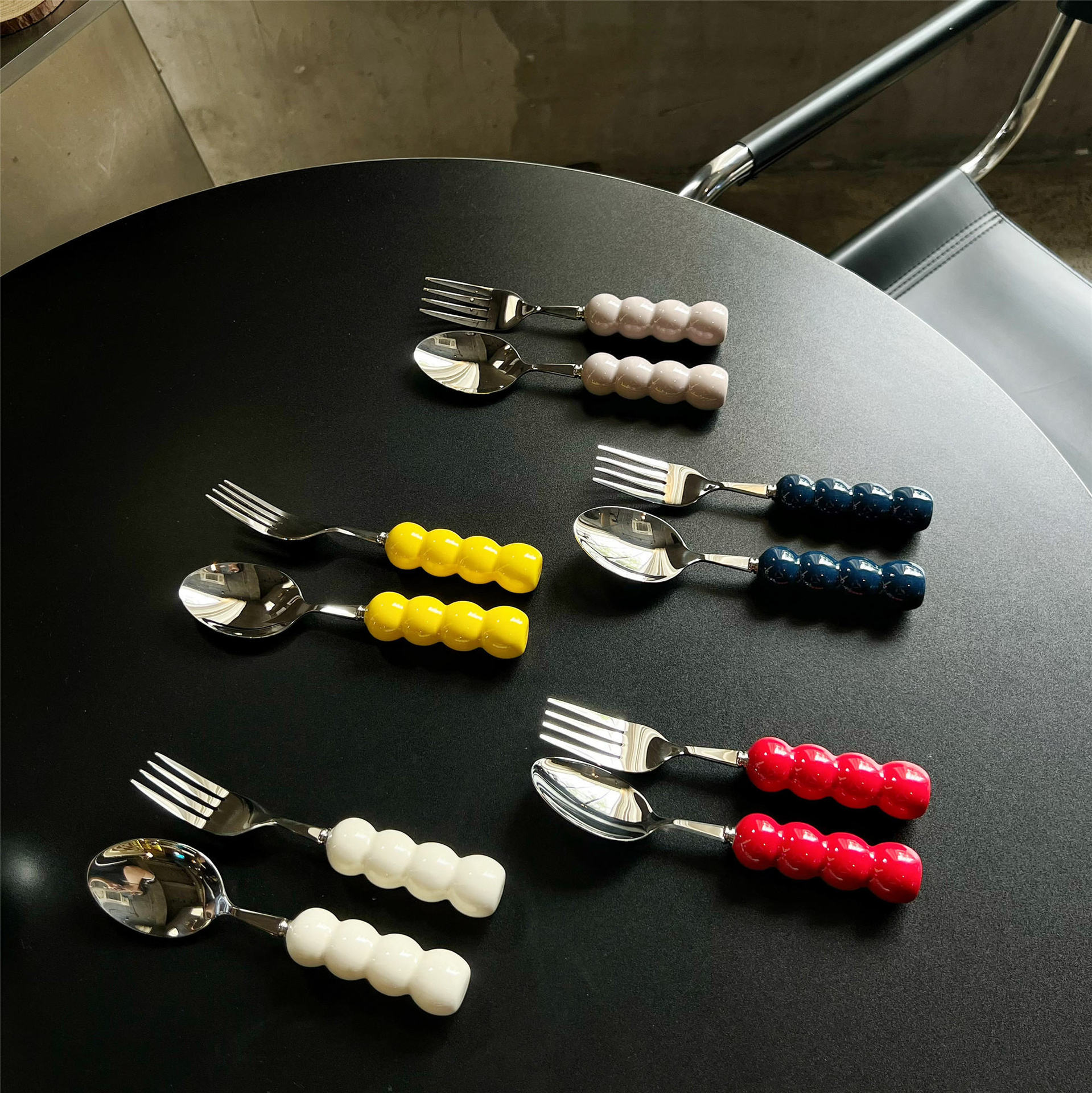 Diseño original de Shanen, linda cuerda de haws confitados, tenedor, cuchara, vajilla de acero inoxidable 304 para el hogar, mango de cerámica