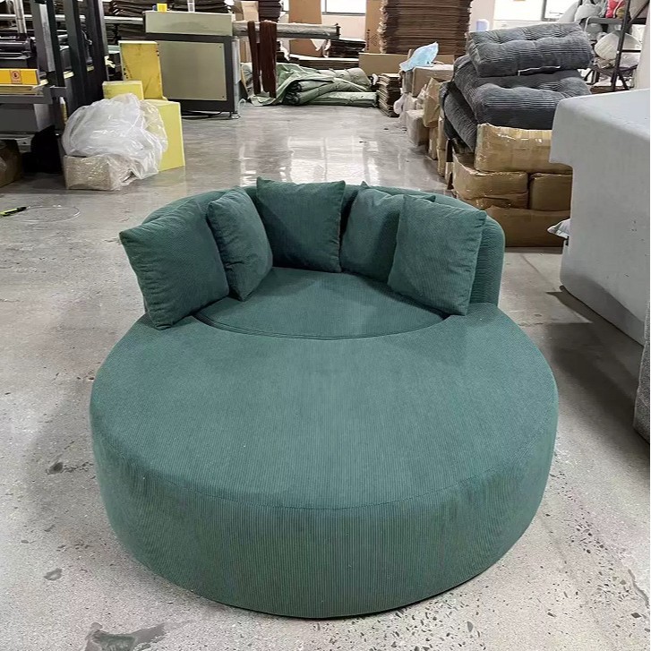 Sofá Puff de Corduroy con Reposapiés Reclinable y Móvil para Sala de Estar