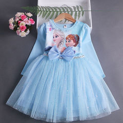 New Elsa Princess Dress 2024 Spring Girls' Long Sleeve Dress Spring and Autumn Style Children's Elsa Tulle Skirt