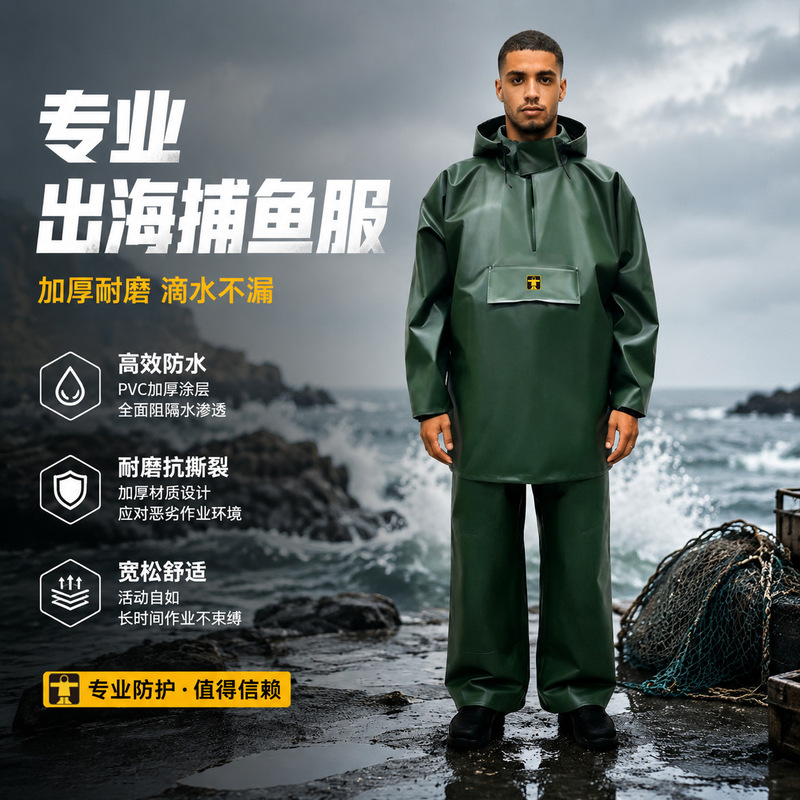Raincoat with suspenders, fishing suit, wading pants set, mining and boating outfit, fisherman's wading boots, heavy-duty waterproof clothing, popular in foreign trade