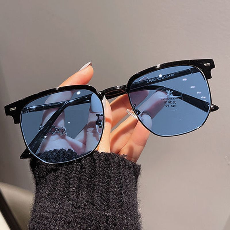 Gafas de media montura que cambian de color fotosensibles para hombres, cara grande, gafas de miopía de moda anti-luz azul, las mujeres pueden equiparse con ojos planos