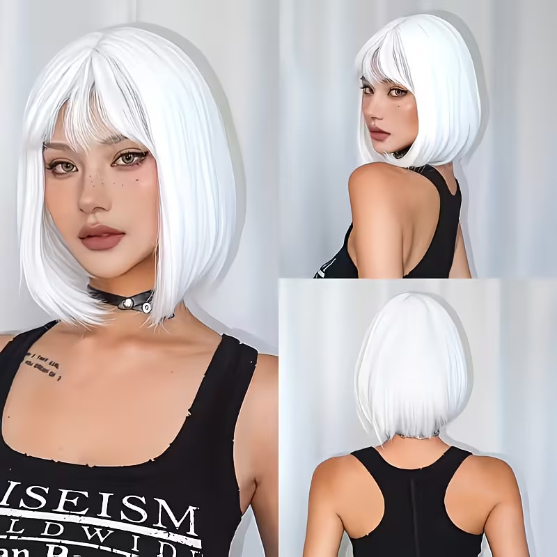 Cross-Border White Short Bob Wig for Women, Short Curly Wavy Shiny Highlights, Exaggerated Stage-Style Short Hair Cross-Border White Short Bob Wig for Women, Short Curly Wavy Shiny Highlights, Exaggerated Stage-Style Short Hair