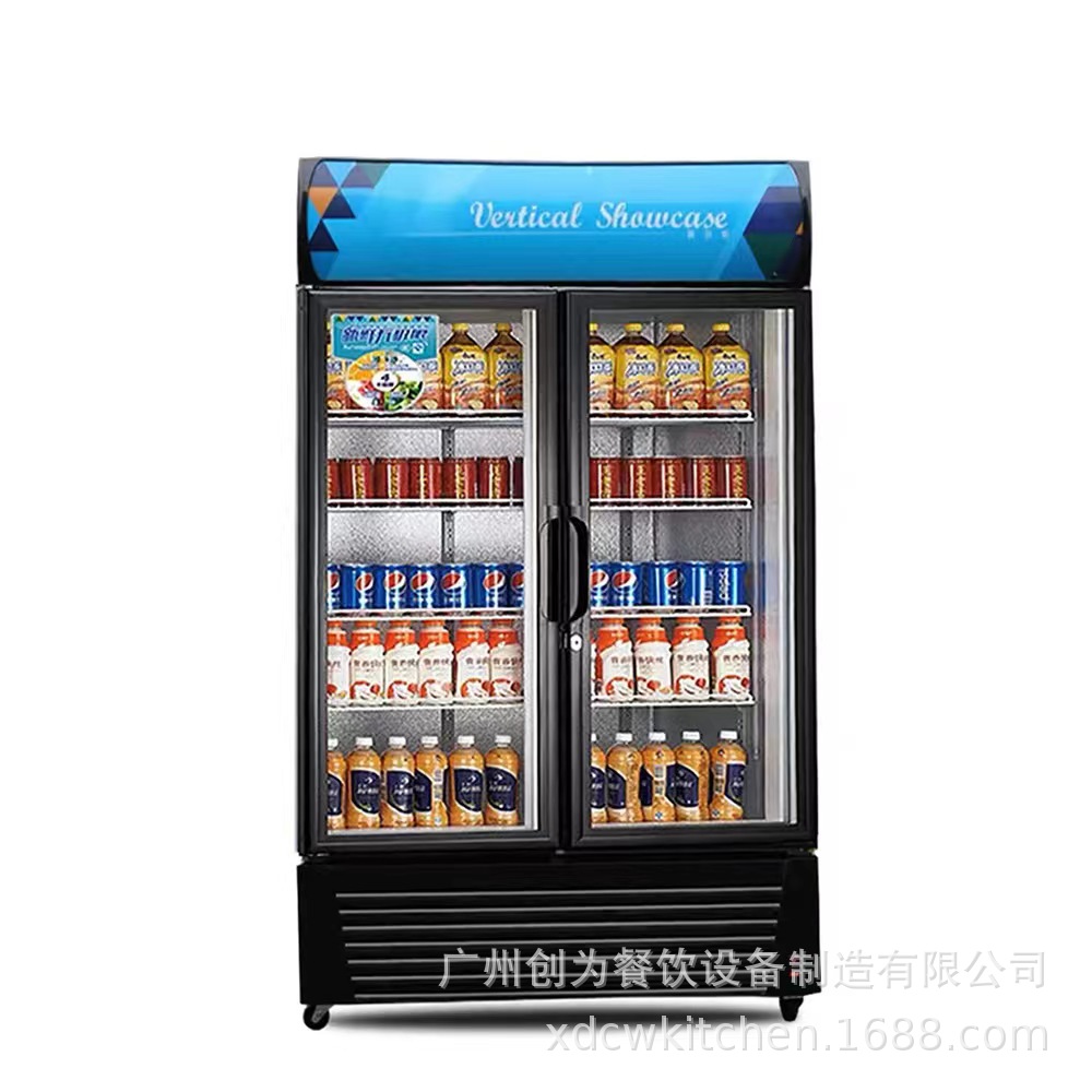 Gabinete de exhibición de bebidas gabinete de exhibición fresco refrigerado congelador vertical refrigerador comercial tienda de conveniencia doble puerta gabinete de exhibición de Bebidas frías