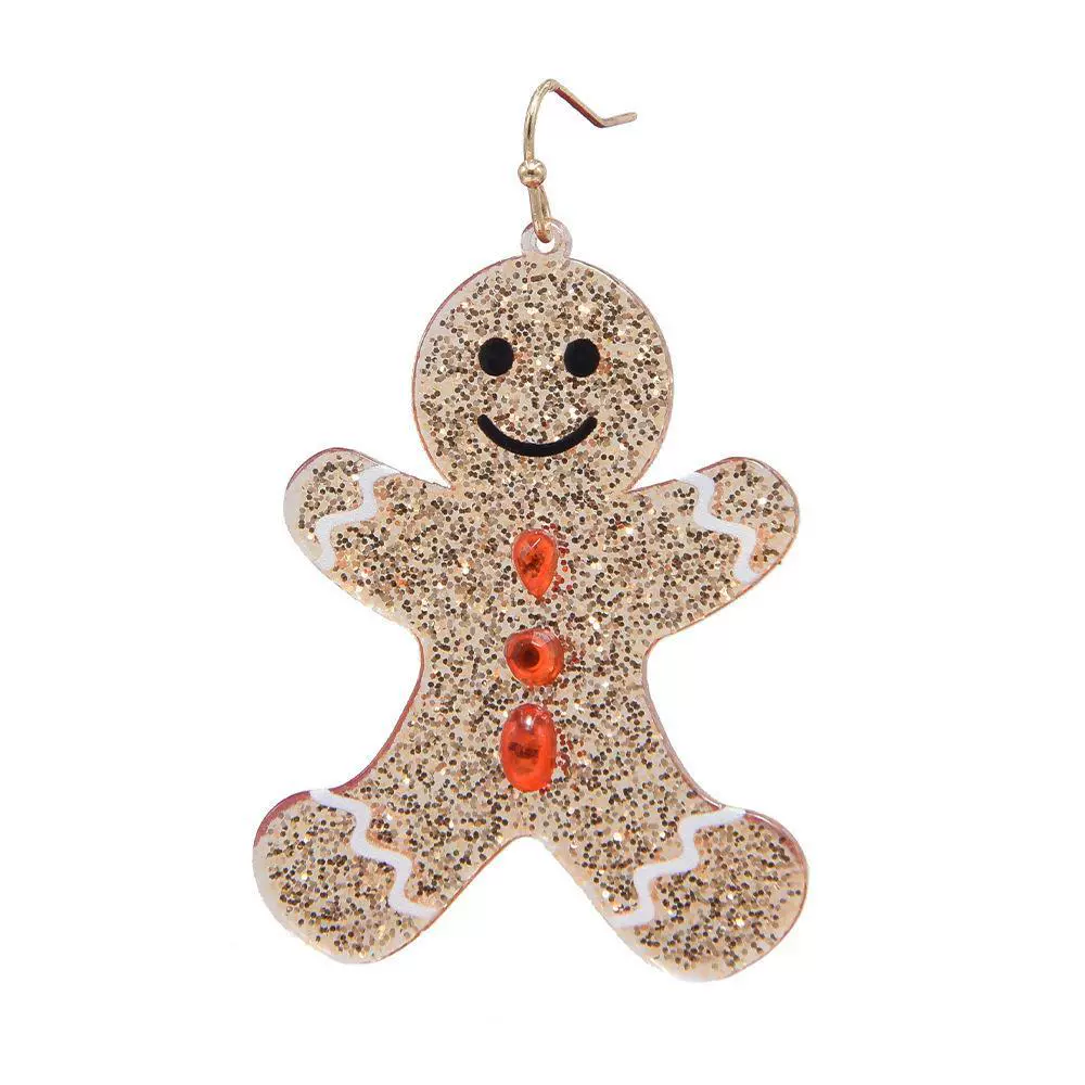 Earrings gingerbread man, glitter dangle earrings, lightweight holiday accessory