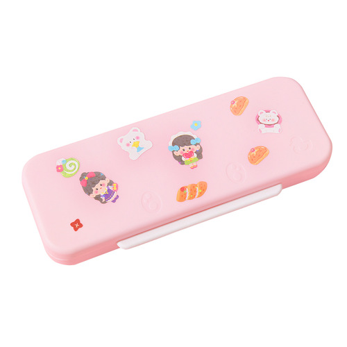 Little Yellow Duck Student Multifunctional Stationery Box Macaron Large Capacity DIY Double-layer Pencil Box Stationery Customized Wholesale