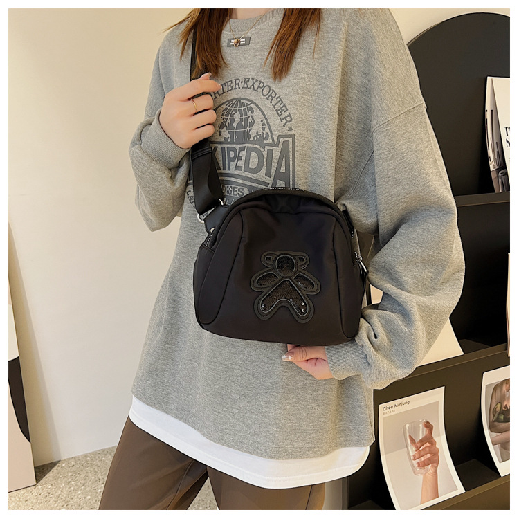 commuter leisure bear sequined Oxford cloth bag crossbody bag chest bag shell bag_voghion.com
