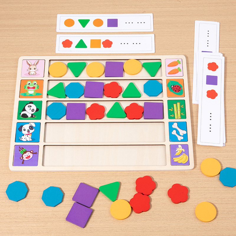 Educación temprana transfronteriza de madera Montserrat Paving Shape Buscando Reglas Puzzle Bloques de construcción Juguete de puzzle cognitivo para niños pequeños