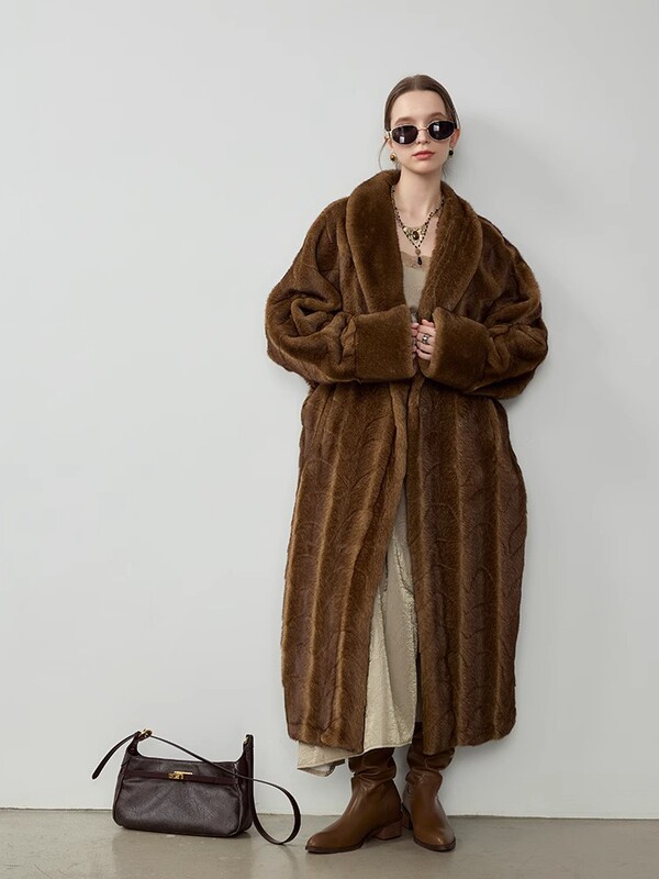 冬の新しいスリム中古女性グリーンフルーツカラーバットスリーブ環境に優しい毛皮ミンクコート模造ミンクファーコート|undefined
