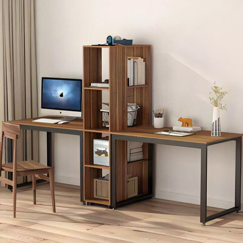 Double Desk for Home Study with Large Storage Space, Extra-Long Double Computer Desk with Storage Shelves
