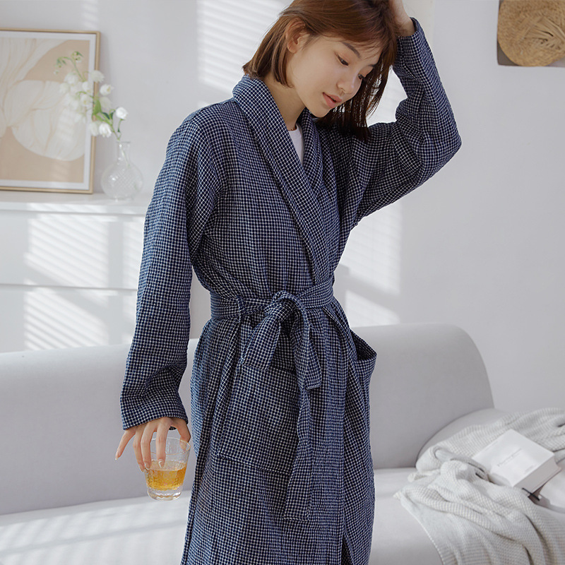 Cotton four-layer gauze couple nightgown Japanese-style household men's and women's same bathrobe four seasons long plus size cotton bathrobe