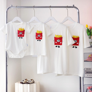 Chenma's Street Summer Family Clothing 2025 Classy Mother-Daughter Mother-Child Baby Family of Three or Four French Fries T-Shirt Short Sleeves