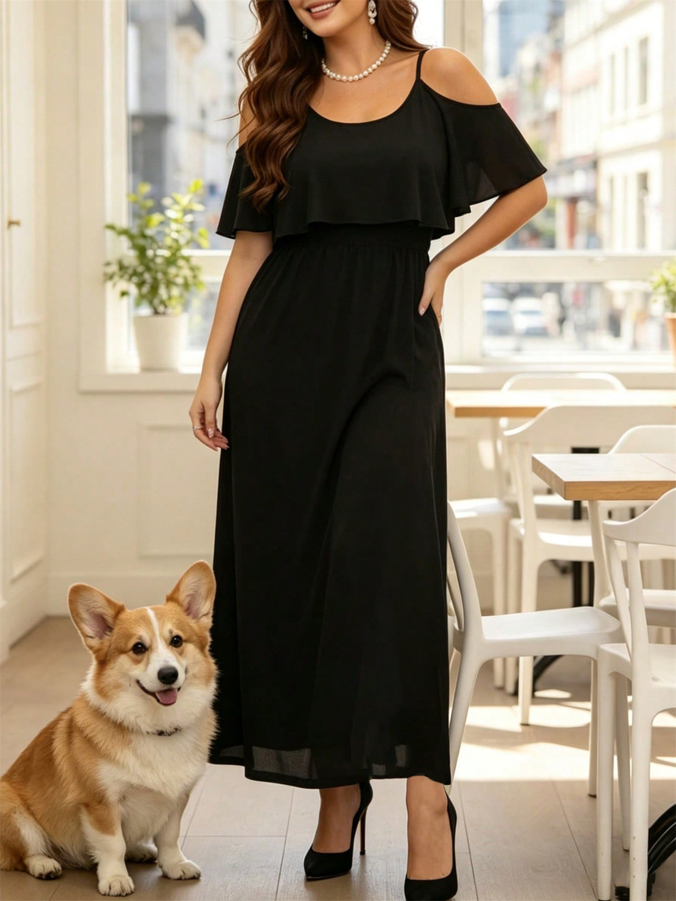Women's Solid Color Off-Shoulder Long Spaghetti Strap Dress Elegant Summer Fashion_ecoleips.com