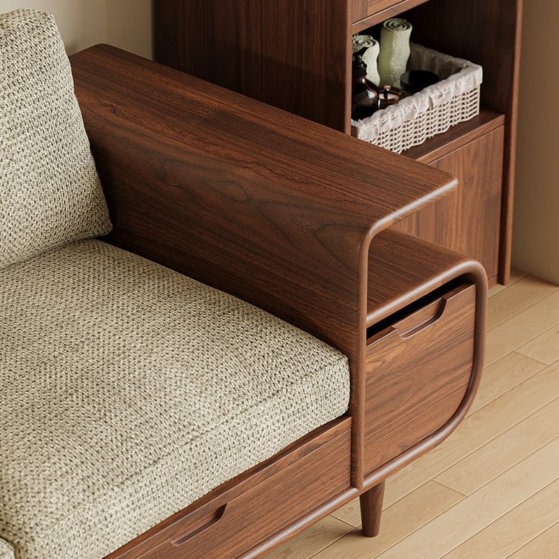 Song's Aesthetic Black Walnut Sofa Modern New Chinese Style Villa Living Room Straight Row Retro Houndstooth Fabric Sofa