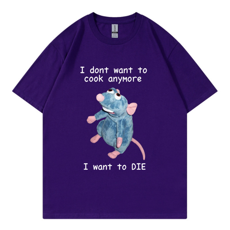 T-shirt en pur coton marque de mode sport nouveaux hommes ample col rond imprimé souris je ne veux pas cuisiner à nouveau T-shirt_voghion.com