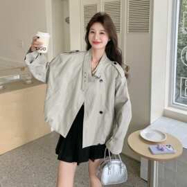 设计感立领短款皮衣外套女春秋宽松酷飒风小个子减龄休闲夹克