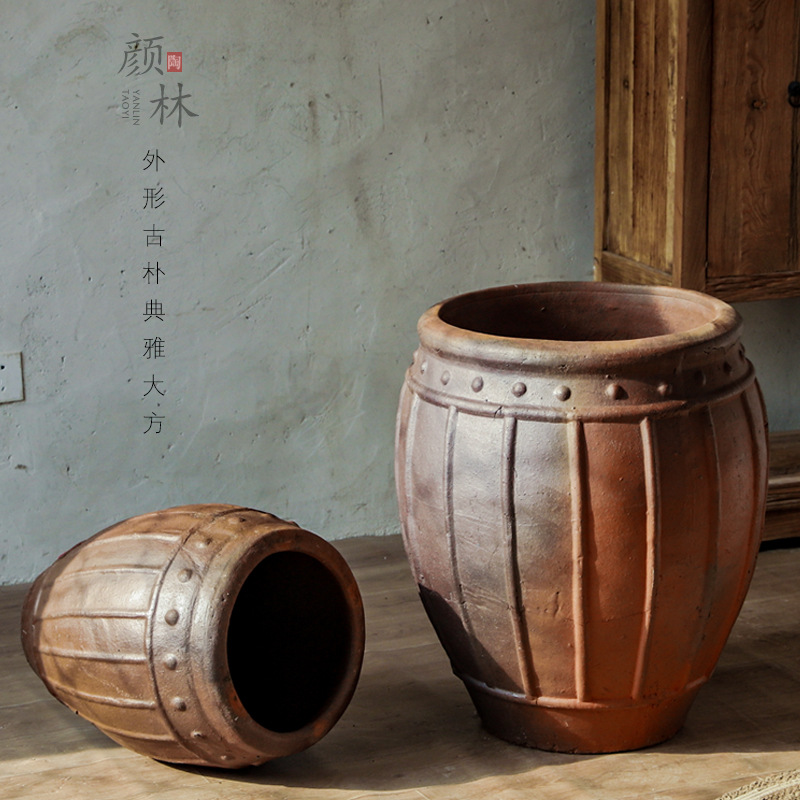 Decoración silenciosa de cerámica maceta de cerámica de color de tierra vasijas de flores de barril de cerámica residencial vasijas de cerámica rural vasijas de cerámica pastorales