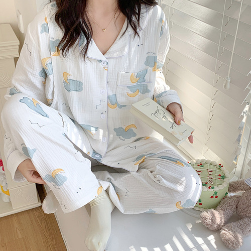 Postpartum clothing summer breastfeeding thin postpartum maternity pajamas spring and autumn pure cotton gauze nursing home clothing absorbs sweat June 7
