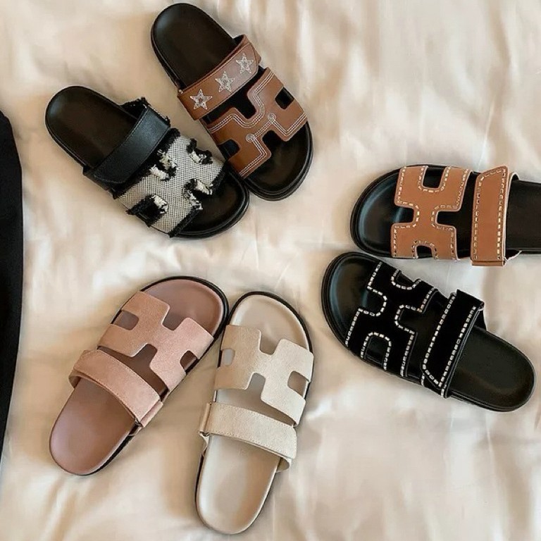 Qadın üçün qalın altlıqlı velcro terlik, H formalı, açıq havada
