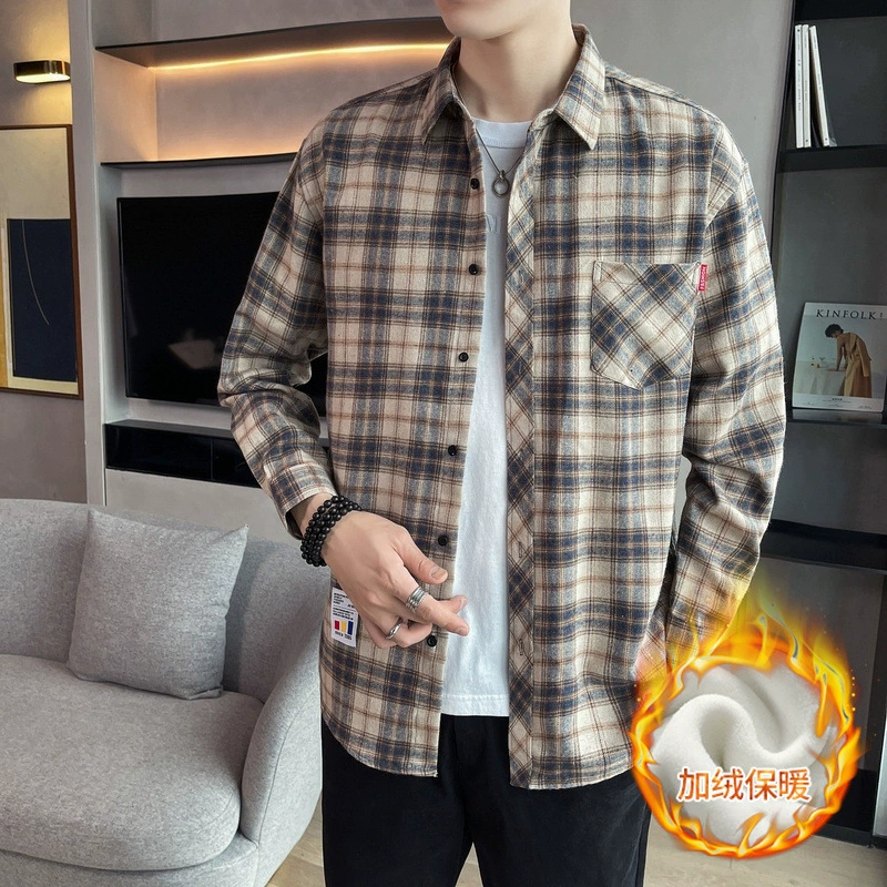 Модная Повседневная теплая рубашка, Мужская зимняя утепленная мужская рубашка с длинным рукавом на флисовой подкладке, свободный городской топ в деловом стиле