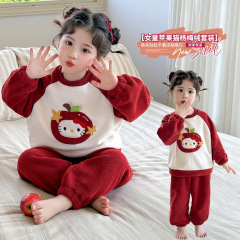 女童加绒睡衣套装秋冬装2025新款小女孩加厚保暖家居服两件套可爱