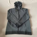 Dark gray hooded long zip front pocket jacket