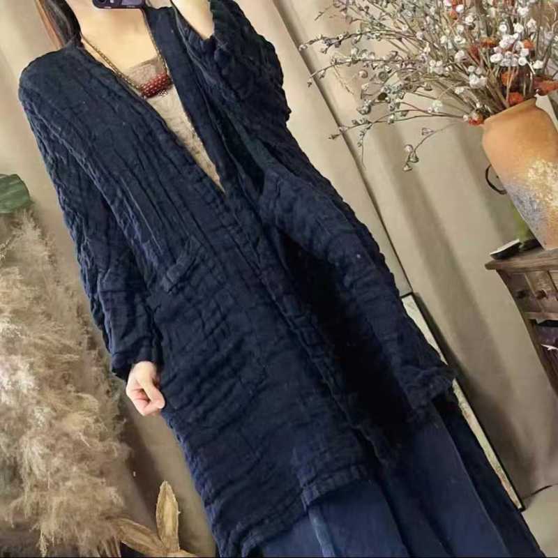 爆款秋装高端肌理亚麻开衫女装复古文艺宽松时尚纯色大开衫|undefined